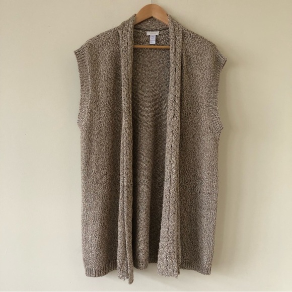 Chico’s Knit Sleeveless Gold Metallic Stitch Open Front Cardigan Size - Picture 1 of 5